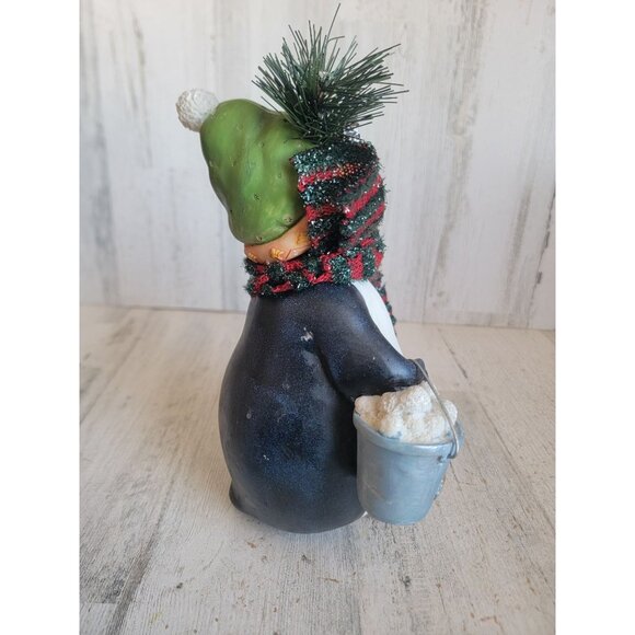 Penguin AS IS rustic snow ball pail Xmas home decor figure unique - Picture 9 of 9